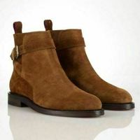 HANDMADE MEN'S JODHPURS BROWN SUEDE ANKLE HIGH WELTED SOLE BOOTS - Thumbnail 1