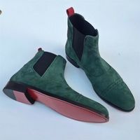 New Men's Handmade Green Color Ankle High Suede Chelsea Cap Toe Boot - Thumbnail 4
