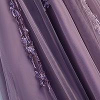 Purple v neck tulle lace long prom dress - Thumbnail 3