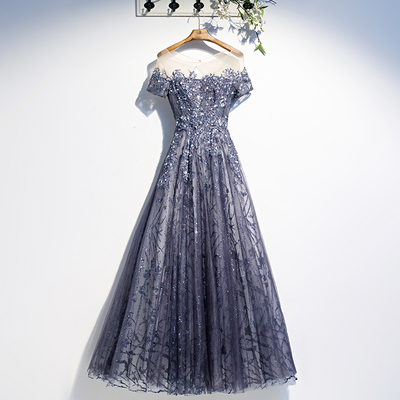 Elegant tulle sequins long prom gown - Thumbnail 5