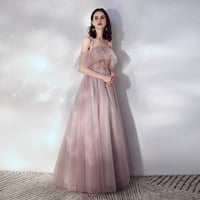Pink tulle long prom dress pink evening dress - Thumbnail 1