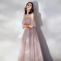 Pink tulle long prom dress pink evening dress - Thumbnail 2