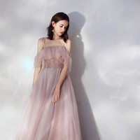 Pink tulle long prom dress pink evening dress - Thumbnail 3