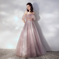 Pink tulle long prom dress pink evening dress - Thumbnail 4