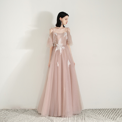 Unique pink tulle long prom dress evening dress - Thumbnail 5