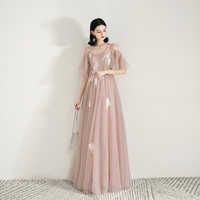 Unique pink tulle long prom dress evening dress - Thumbnail 2