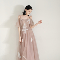 Unique pink tulle long prom dress evening dress - Thumbnail 3