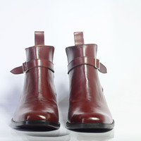 Handmade Men's Burgundy Leather Half Ankle Jodhpurs Boots - Thumbnail 3