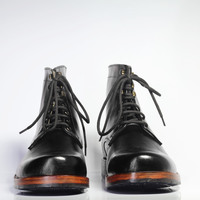 Handmade Men's Black Ankle High Chukka Leather Lace Up Boots - Thumbnail 3