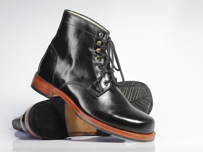 Handmade Men's Black Ankle High Chukka Leather Lace Up Boots