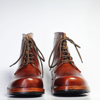 Handmade Men's Brown Ankle High Chukka Leather Lace Up Boots - Thumbnail 3