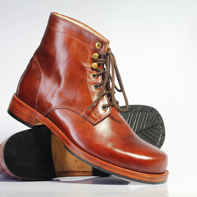 Handmade men's brown ankle high chukka leather lace up boots - Thumbnail 2