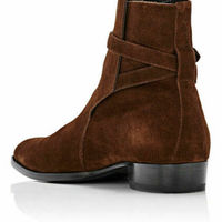 Coffee brown Ankle Boot, Men brown Suede Jodhpurs Suede Leather ankle boots - Thumbnail 2