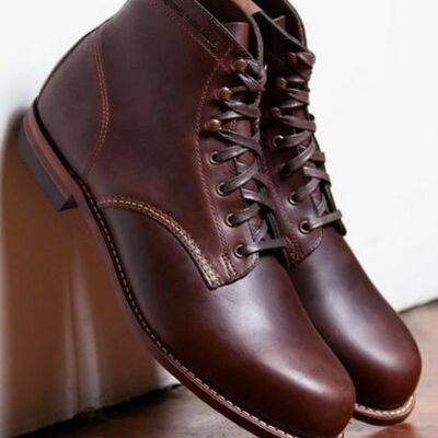 Handmade men dark brown lace up boots, men ankle boots, menswear - Thumbnail 4