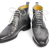 Handmade Gray Black Wing tip Brogue Ankle Boots Men's Leather Boots - Thumbnail 1