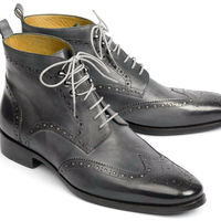 Handmade Gray Black Wing tip Brogue Ankle Boots Men's Leather Boots - Thumbnail 4