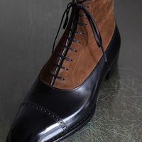 Handmade Men’s Brown Black Color Lace Up Boots, Leather & Suede High Ankle Boots - Thumbnail 1