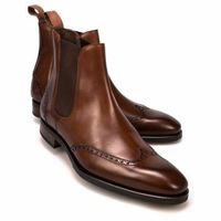 New Handmade Men’s Ankle High Leather Boots Men’s Brown Chelsea Wing Tip Boots - Thumbnail 1