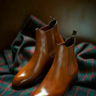 Men's handmade tan color chelsea boots for men - Thumbnail 4