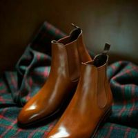 Men's Handmade Tan color Chelsea boots for men - Thumbnail 4