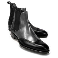 Handmade men gray and black boot, men chelsea leather boots, dress wingtip boot - Thumbnail 4