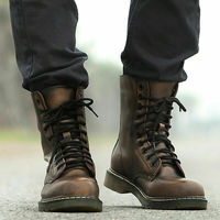 Brown Tone Rounded Toe Lace Up Vintage Genuine Leather Men High Ankle Boots - Thumbnail 4