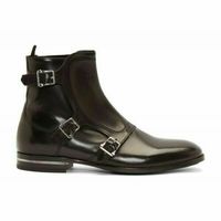 Men Black Monk Triple Buckle Straps Derby Toe High Ankle Leather Handmade Boots - Thumbnail 1