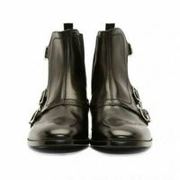 Men Black Monk Triple Buckle Straps Derby Toe High Ankle Leather Handmade Boots - Thumbnail 2