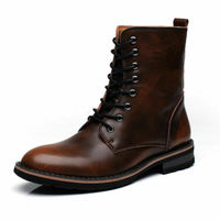 Dark Brown High Ankle Genuine Leather Lace Up Derby Toe Men's Handmade Boots - Thumbnail 3