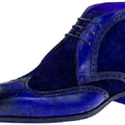Blue chukka wing tip high ankle suede leather lace up burnished brogue toe boots - Thumbnail 5