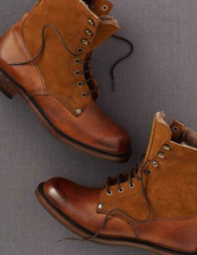 Rounded Burnished Derby Toe High Ankle Brown Color Genuine Leather Lace Up Boots