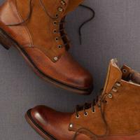 Rounded Burnished Derby Toe High Ankle Brown Color Genuine Leather Lace Up Boots - Thumbnail 1