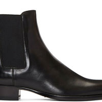 Handmade Men Black Pointed Toe Chelsea Boots, Men Black Leather Ankle Boots - Thumbnail 1