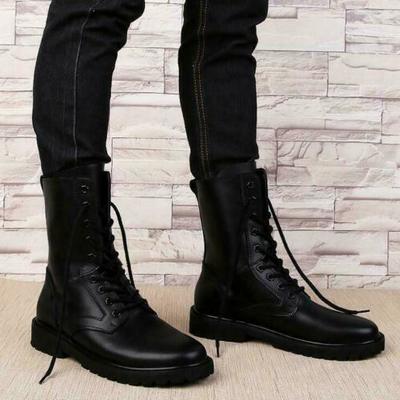 Men's black color high ankle genuine leather lace up cap toe handmade shoes - Thumbnail 2