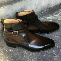 New Handmade Jodhpurs Pure Brown Shaded Leather Ankle Strap Boots for Men's - Thumbnail 4