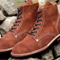 Handmade Men’s Brown Color Lace Up Boots, Suede Leather High Ankle Derby Boots - Thumbnail 4