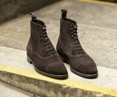 MEN COFFEE BROWN SUEDE ANKLE BOOTS, MEN CAP TOE BOOTS