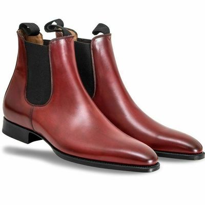 Chelsea handmade men's burgundy leather boots, chelsea high ankle boots - Thumbnail 5