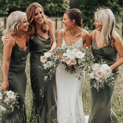 Spaghetti straps olive green bridesmaid dresses for wedding - Thumbnail 3