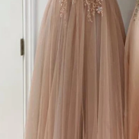 Sexy V-neck A line Tulle Beading Long Prom Dresses with Side Slit - Thumbnail 1