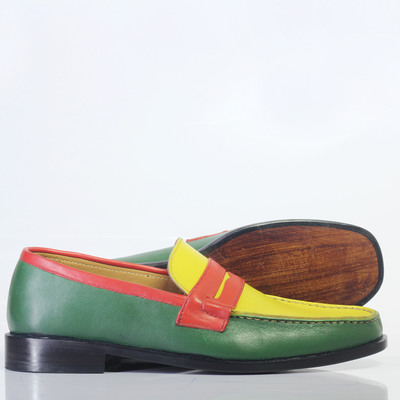 Handmade multi color penny loafers leather shoes for men's - Thumbnail 3