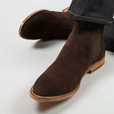Handmade mens chocolate brown chelsea suede leather boot, men ankle leather boot - Thumbnail 4