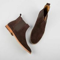 Handmade Mens Chocolate brown Chelsea Suede leather boot, Men ankle leather boot - Thumbnail 1