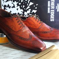 Handmade Brown Wing Tip Brogue Lace Up Leather Shoes For Men's - Thumbnail 3