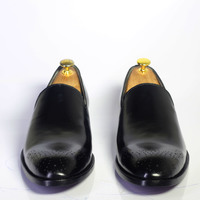 Handmade Black Brogue Toe Leather Loafers Shoes For Men's - Thumbnail 2