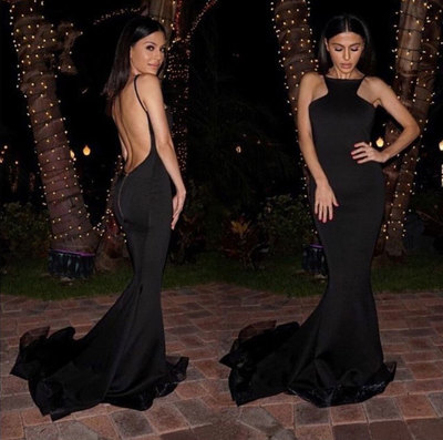 Backless Black Mermaid Long Prom Dresses Under 100