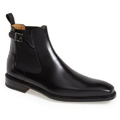 Handmade mens black color chelsea leather boots, Men genuine leather boots