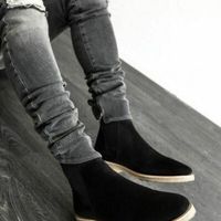Handmade Mens Black Suede ankle boots, Men casual Black crepe sole Chelsea boots - Thumbnail 4