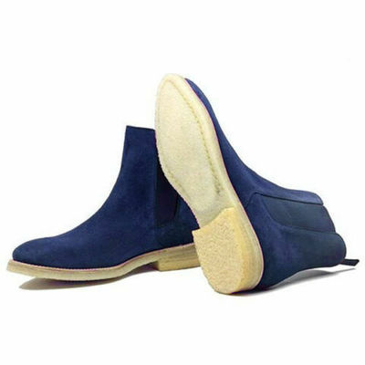 Handmade Chelsea Crepe Sole Men's Navy Boot Suede Chelsea New Fashion Boots