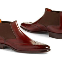 Handmade Men's Half Ankle Chelsea Boot,Men's Brown Leather Wing Tip Chelsea Boot - Thumbnail 1